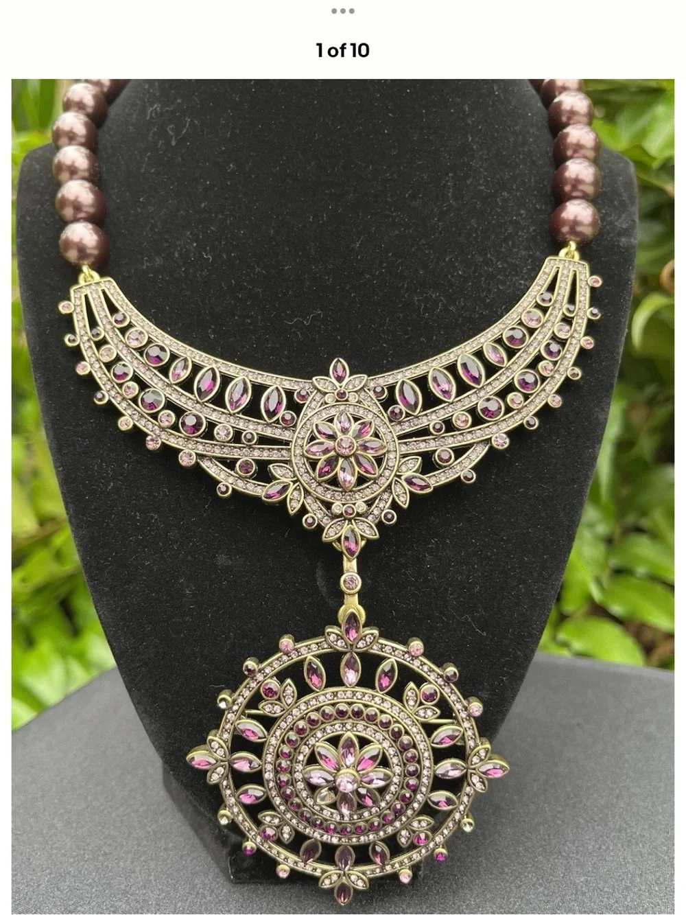 Heidi Daus Purple and Gold Ornate Filigree Pendant Necklace